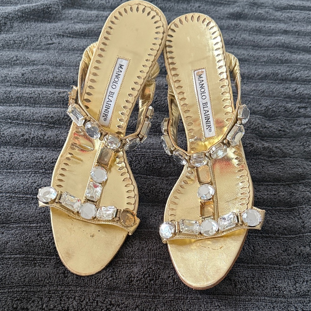 Manolo Blahnik Shimmering Gold Sandals